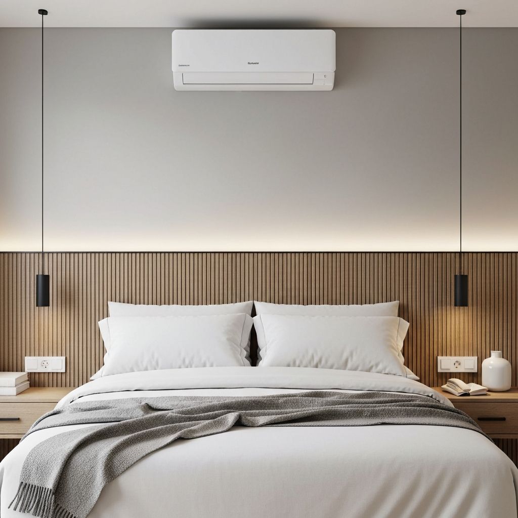 Ar-condicionado instalado em quarto moderno e confortavel